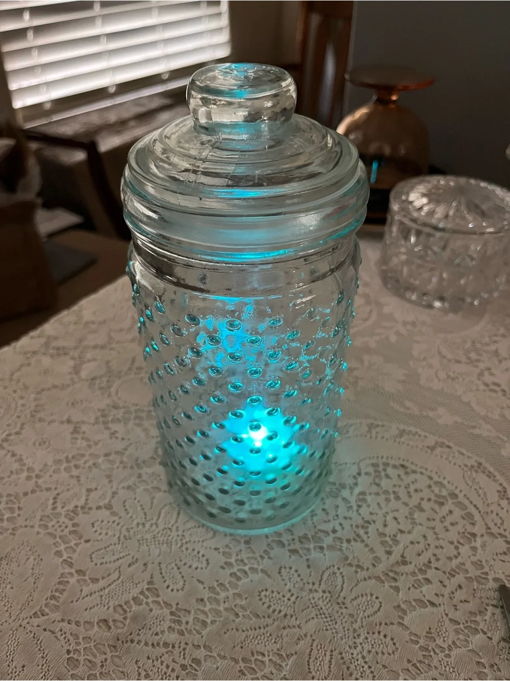 Vintage Clear Hobnail Glass Jar Fairy Lamp | Apothecary Style Decor